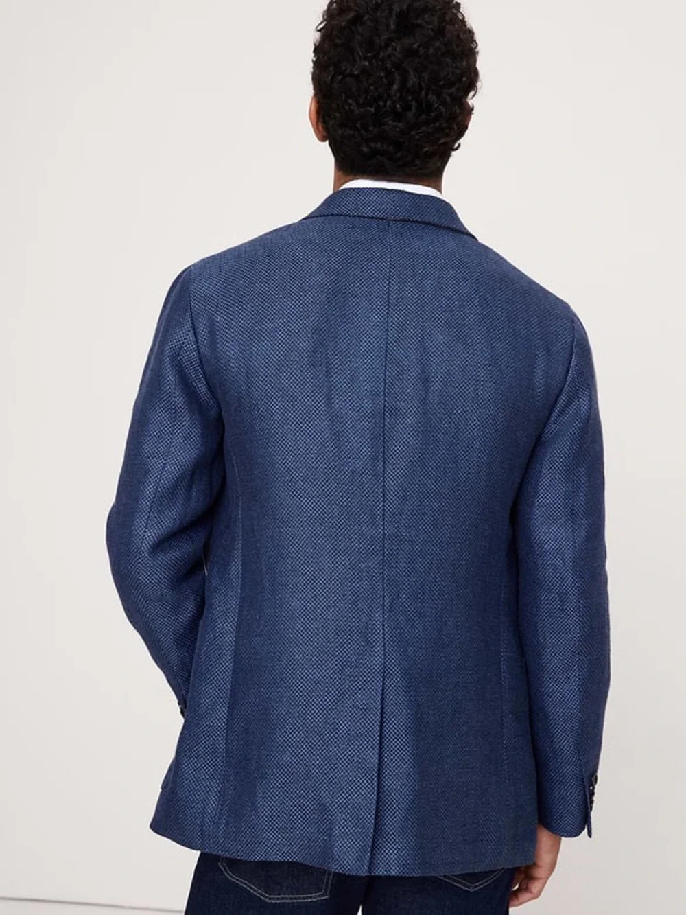 Banana Republic Blue Herringbone Linen Sports Blazer Coat Size 38S Tailored Fit